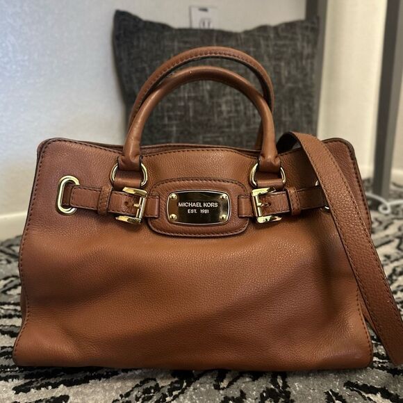 Michael Kors Brown Hamilton Leather Satchel - Picture 1 of 13